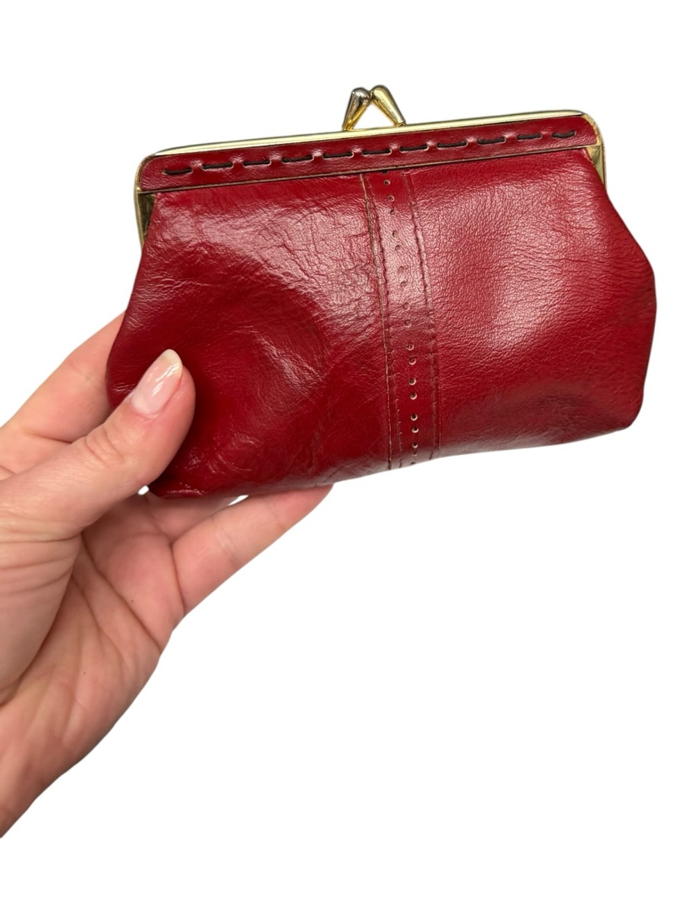 Vintage Red Leather Kisslock Coin Pouch Wallet 1960s, Roger Gimbel 60s